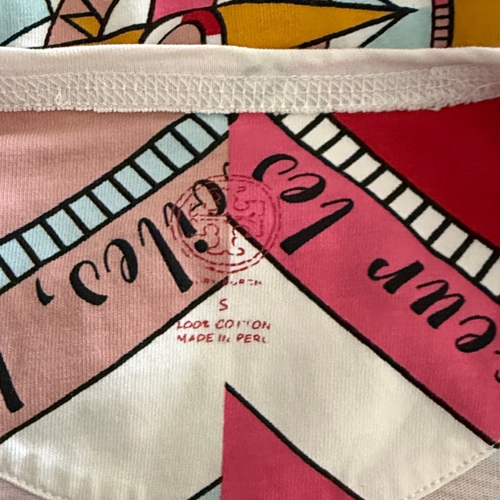Tory Burch Compass Print T Shirt S Pinks Red 100 % cotton vguc - Picture 3 of 12